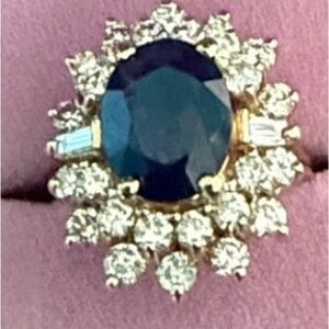 Elegant Blue sapphire with diamonds Women's Ring custom-made